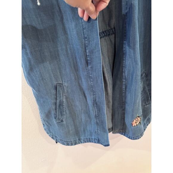Style & Co Womens Embroidered Open Front Chambray Kimono Medium Pockets Teacher - Picture 4 of 9